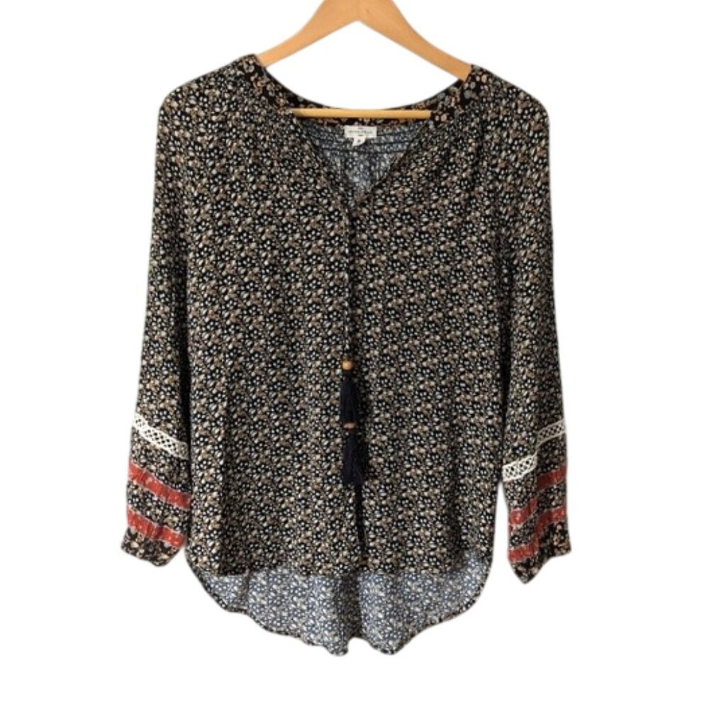 Mason & Belle Floral Boho Blouse with Tassels Peasant Top Size M